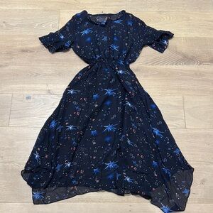 Floral Black and Blue Midi Dress